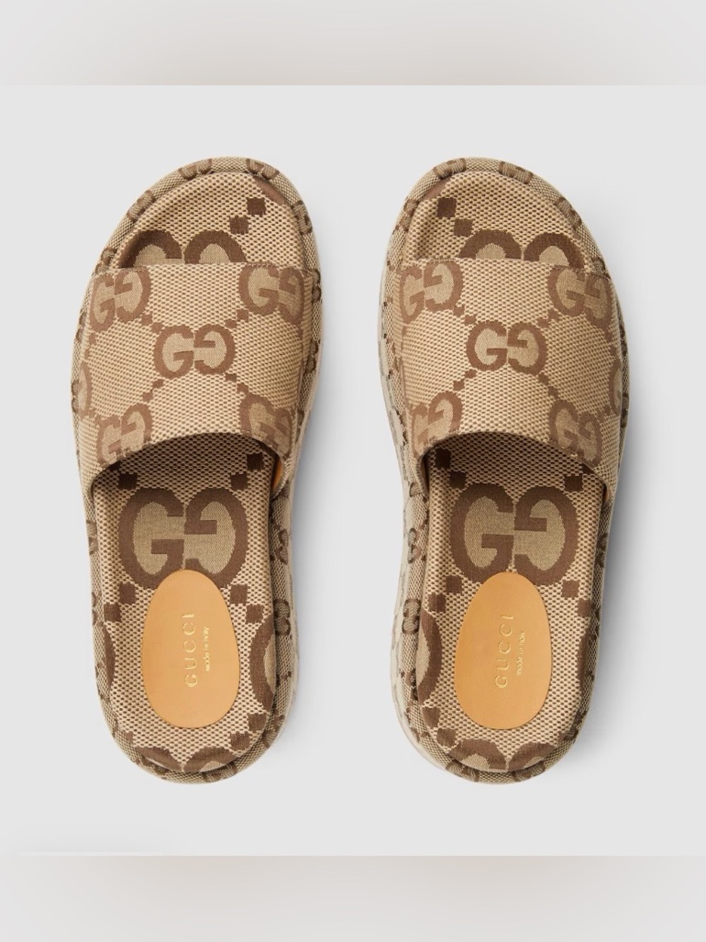 Gucci Camel & Ebony GG Canvas Platform Slides
